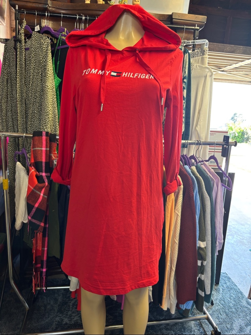 Tommy Hilfiger Red Hoodie Dress with Logo
